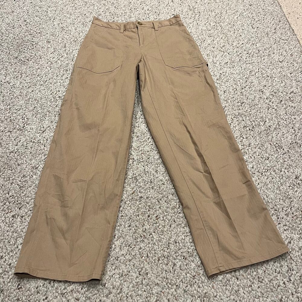 Lands End Womens Herringbone Chino High Rise Utility Pants 6 Petite Tan Casual